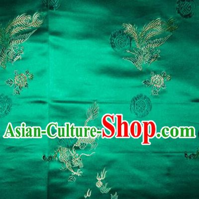 Wedding Classical Dragons Phoenix Pattern Chinese Traditional Green Silk Fabric Tang Suit Brocade Cloth Cheongsam Material Drapery