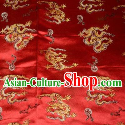 Wedding Classical Dragons Pattern Chinese Traditional Red Silk Fabric Tang Suit Brocade Cloth Cheongsam Material Drapery