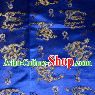 Wedding Classical Dragons Pattern Chinese Traditional Royalblue Silk Fabric Tang Suit Brocade Cloth Cheongsam Material Drapery
