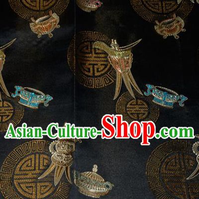 Classical Wine Goblet Pattern Chinese Traditional Black Silk Fabric Tang Suit Brocade Cloth Cheongsam Material Drapery