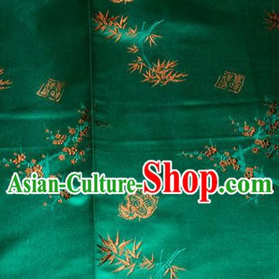 Chinese Traditional Silk Fabric Plum Blossom Bamboo Pattern Tang Suit Green Brocade Cloth Cheongsam Material Drapery