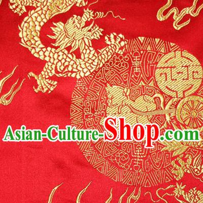Chinese Traditional Silk Fabric Dragons Pattern Tang Suit Red Brocade Cloth Cheongsam Material Drapery