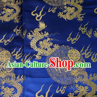 Chinese Traditional Silk Fabric Dragons Pattern Tang Suit Royalblue Brocade Cloth Cheongsam Material Drapery