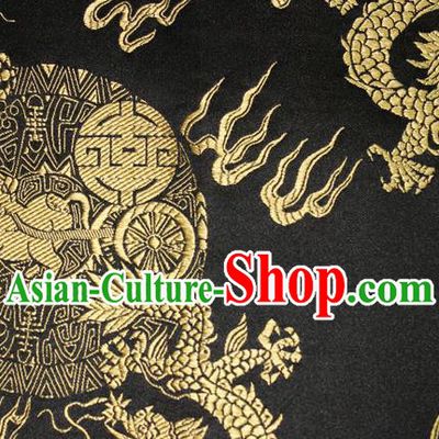 Chinese Traditional Silk Fabric Dragons Pattern Tang Suit Black Brocade Cloth Cheongsam Material Drapery