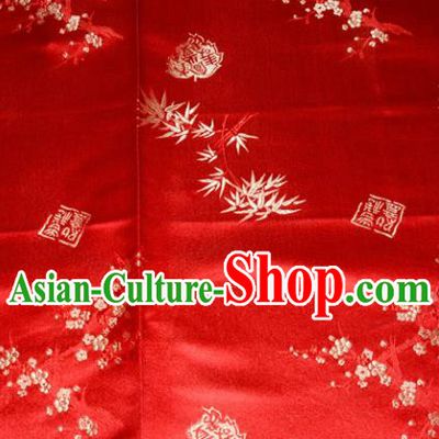 Chinese Traditional Silk Fabric Plum Blossom Bamboo Pattern Tang Suit Red Brocade Cloth Cheongsam Material Drapery