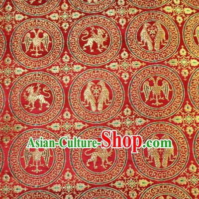 Chinese Traditional Silk Fabric Egypt Pattern Tang Suit Red Brocade Cloth Cheongsam Material Drapery