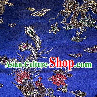 Chinese Traditional Silk Fabric Dragon Phoenix Peony Pattern Tang Suit Royalblue Brocade Cloth Cheongsam Material Drapery