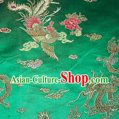 Chinese Traditional Silk Fabric Dragon Phoenix Peony Pattern Tang Suit Green Brocade Cloth Cheongsam Material Drapery