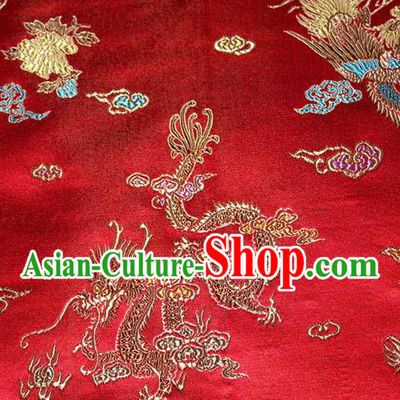 Chinese Traditional Silk Fabric Dragon Phoenix Peony Pattern Tang Suit Red Brocade Cloth Cheongsam Material Drapery