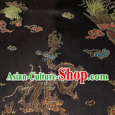 Chinese Traditional Silk Fabric Dragon Phoenix Peony Pattern Tang Suit Black Brocade Cloth Cheongsam Material Drapery