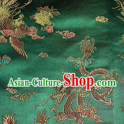Chinese Traditional Green Silk Fabric Dragon Phoenix Peony Pattern Tang Suit Brocade Cloth Cheongsam Material Drapery
