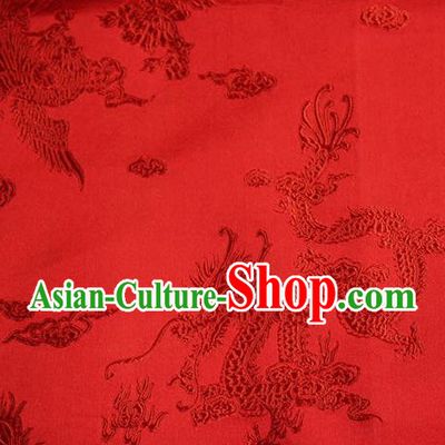 Chinese Traditional Red Silk Fabric Dragon Phoenix Peony Pattern Tang Suit Brocade Cloth Cheongsam Material Drapery