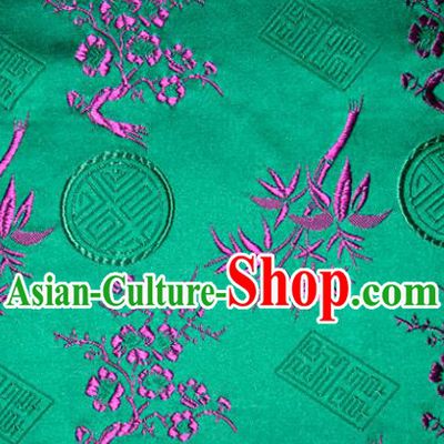 Chinese Traditional Silk Fabric Plum Blossom Bamboo Pattern Tang Suit Green Brocade Cloth Cheongsam Material Drapery