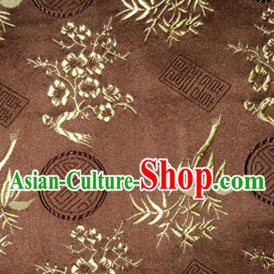 Chinese Traditional Silk Fabric Plum Blossom Bamboo Pattern Tang Suit Brown Brocade Cloth Cheongsam Material Drapery