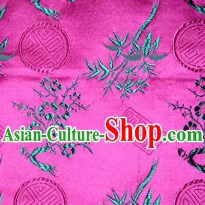 Chinese Traditional Silk Fabric Plum Blossom Bamboo Pattern Tang Suit Rosy Brocade Cloth Cheongsam Material Drapery