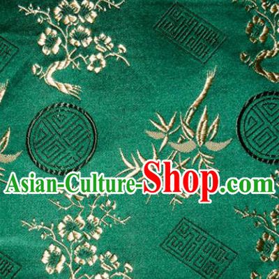 Chinese Traditional Silk Fabric Plum Blossom Bamboo Pattern Tang Suit Deep Green Brocade Cloth Cheongsam Material Drapery