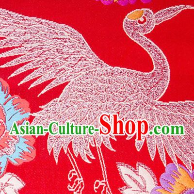 Chinese Traditional Silk Fabric Tang Suit Crane Pattern Red Brocade Cloth Cheongsam Material Drapery
