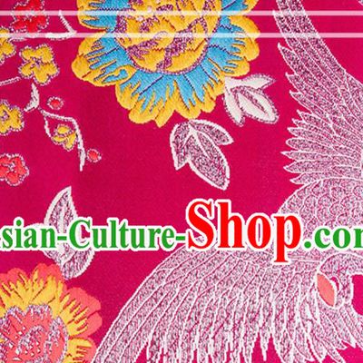 Chinese Traditional Silk Fabric Tang Suit Crane Pattern Rosy Brocade Cloth Cheongsam Material Drapery