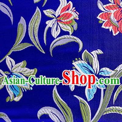 Chinese Traditional Silk Fabric Tang Suit Classical Pattern Royalblue Brocade Cloth Cheongsam Material Drapery