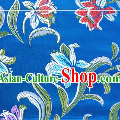 Chinese Traditional Silk Fabric Tang Suit Classical Pattern Blue Brocade Cloth Cheongsam Material Drapery