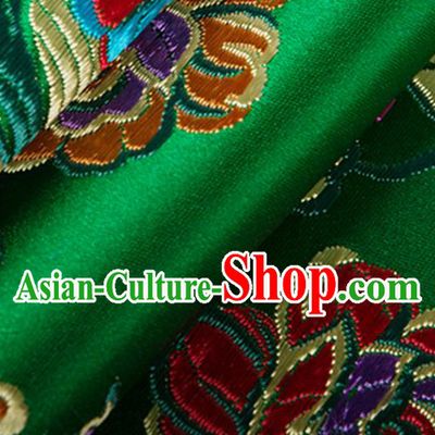 Chinese Traditional Silk Fabric Tang Suit Classical Flowers Pattern Green Brocade Cloth Cheongsam Material Drapery