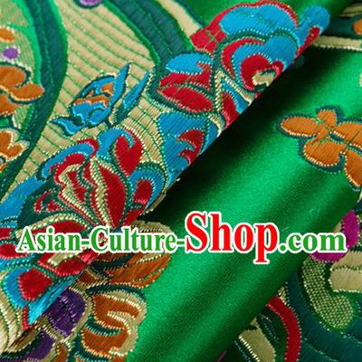 Chinese Traditional Green Silk Fabric Tang Suit Classical Flowers Pattern Brocade Cloth Cheongsam Material Drapery