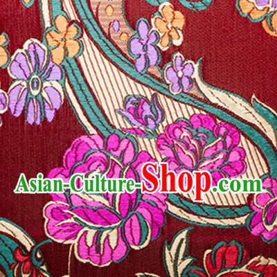 Chinese Traditional Silk Fabric Tang Suit Classical Flowers Pattern Red Brocade Cloth Cheongsam Material Drapery