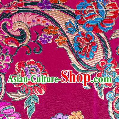 Chinese Traditional Rosy Silk Fabric Tang Suit Classical Flowers Pattern Brocade Cloth Cheongsam Material Drapery
