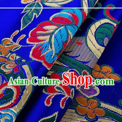 Chinese Traditional Royalblue Silk Fabric Tang Suit Classical Flowers Pattern Brocade Cloth Cheongsam Material Drapery