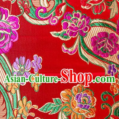 Chinese Traditional Red Silk Fabric Tang Suit Classical Flowers Pattern Brocade Cloth Cheongsam Material Drapery