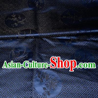 Chinese Traditional Silk Fabric Plum Blossom Orchid Bamboo Chrysanthemum Pattern Tang Suit Navy Brocade Cloth Cheongsam Material Drapery