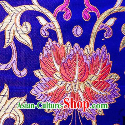 Chinese Traditional Royalblue Brocade Fabric Tang Suit Classical Flowers Pattern Silk Cloth Cheongsam Material Drapery