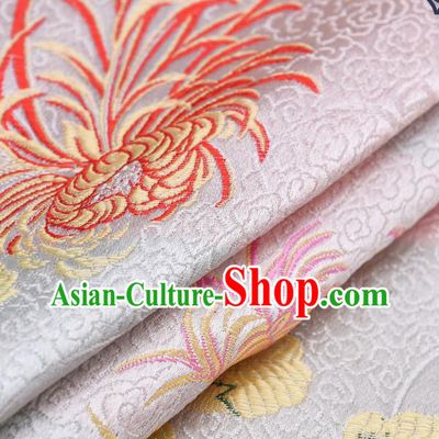 Chinese Traditional White Brocade Fabric Chrysanthemum Pattern Tang Suit Silk Cloth Cheongsam Material Drapery