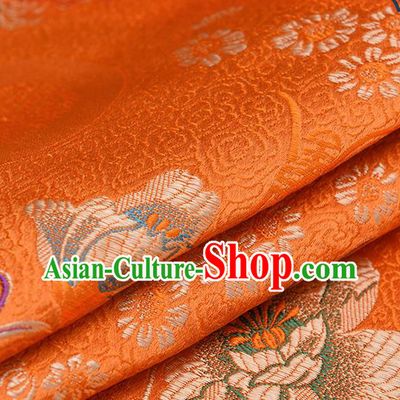 Chinese Traditional Orange Brocade Fabric Chrysanthemum Pattern Tang Suit Silk Cloth Cheongsam Material Drapery