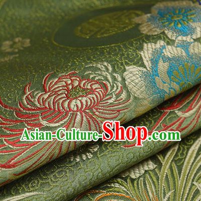 Chinese Traditional Olive Green Brocade Fabric Chrysanthemum Pattern Tang Suit Silk Cloth Cheongsam Material Drapery
