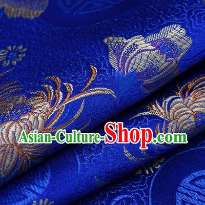Chinese Traditional Royalblue Brocade Fabric Chrysanthemum Pattern Tang Suit Silk Cloth Cheongsam Material Drapery