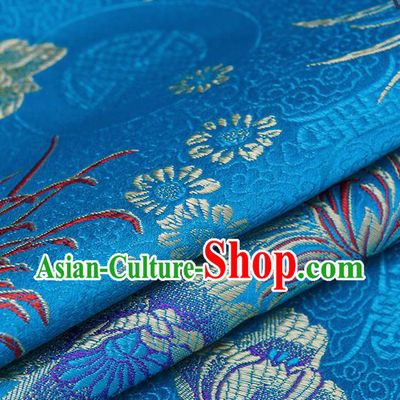 Chinese Traditional Blue Brocade Fabric Chrysanthemum Pattern Tang Suit Silk Cloth Cheongsam Material Drapery