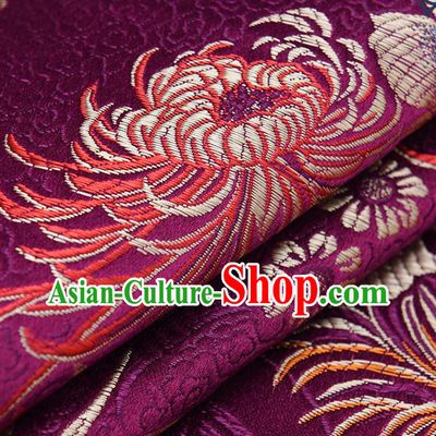 Chinese Traditional Purple Brocade Fabric Chrysanthemum Pattern Tang Suit Silk Cloth Cheongsam Material Drapery