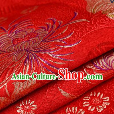Chinese Traditional Red Brocade Fabric Chrysanthemum Pattern Tang Suit Silk Cloth Cheongsam Material Drapery