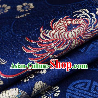 Chinese Traditional Navy Brocade Fabric Chrysanthemum Pattern Tang Suit Silk Cloth Cheongsam Material Drapery