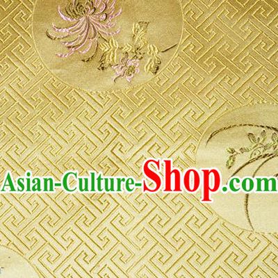 Chinese Traditional Silk Fabric Plum Blossom Orchid Bamboo Chrysanthemum Pattern Tang Suit Yellow Brocade Cloth Cheongsam Material Drapery