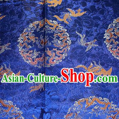 Chinese Traditional Silk Fabric Dragon Phoenix Pattern Tang Suit Royalblue Brocade Cloth Cheongsam Material Drapery