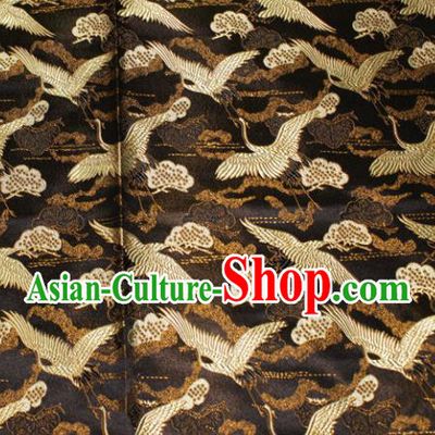 Chinese Traditional Silk Fabric Crane Pattern Tang Suit Black Brocade Cloth Cheongsam Material Drapery