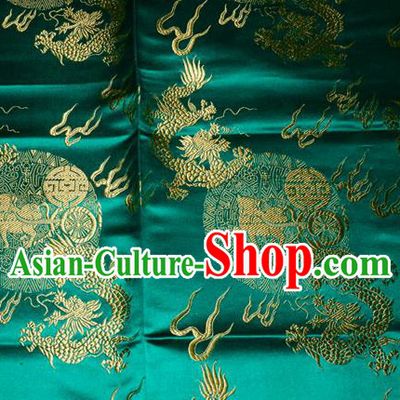 Chinese Traditional Silk Fabric Dragons Pattern Tang Suit Green Brocade Cloth Cheongsam Material Drapery