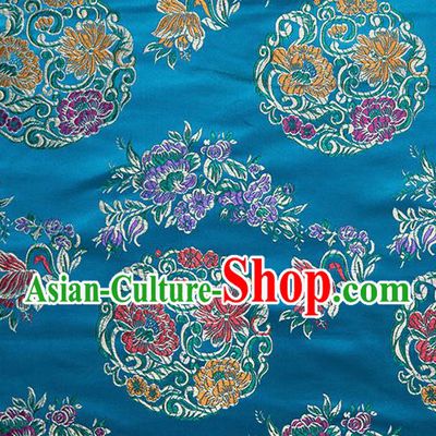 Chinese Traditional Palace Pattern Tang Suit Brocade Blue Fabric Silk Cloth Cheongsam Material Drapery
