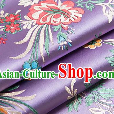 Chinese Traditional Begonia Pattern Tang Suit Lilac Brocade Fabric Silk Cloth Cheongsam Material Drapery