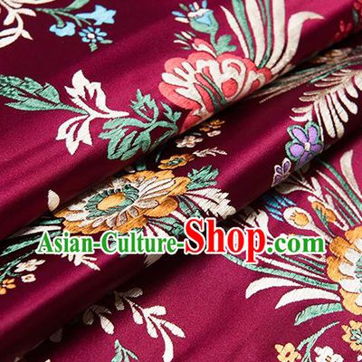 Chinese Traditional Begonia Pattern Tang Suit Wine Red Brocade Fabric Silk Cloth Cheongsam Material Drapery