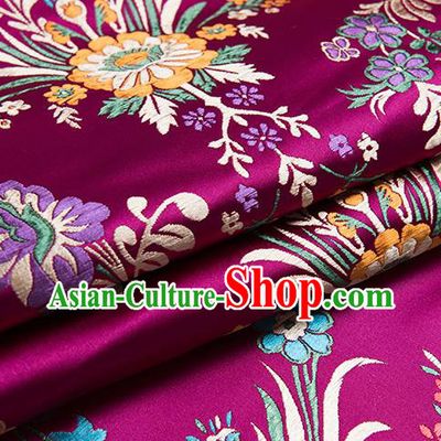 Chinese Traditional Begonia Pattern Tang Suit Purple Brocade Fabric Silk Cloth Cheongsam Material Drapery