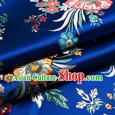 Chinese Traditional Begonia Pattern Tang Suit Royalblue Brocade Fabric Silk Cloth Cheongsam Material Drapery