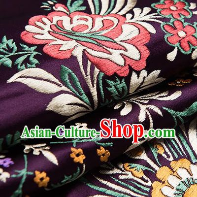 Chinese Traditional Begonia Pattern Tang Suit Deep Purple Brocade Fabric Silk Cloth Cheongsam Material Drapery